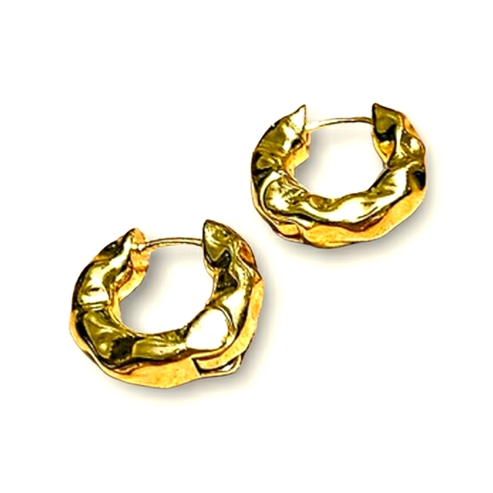 Irregular molten 14k gold plated copper huggie hoops; nwot